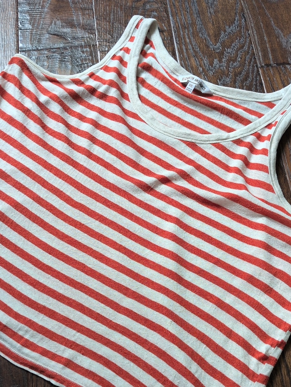 ELIZABETH AND JAMES I Orange & Creamy White Striped Linen Blend Tank Top, XXL
